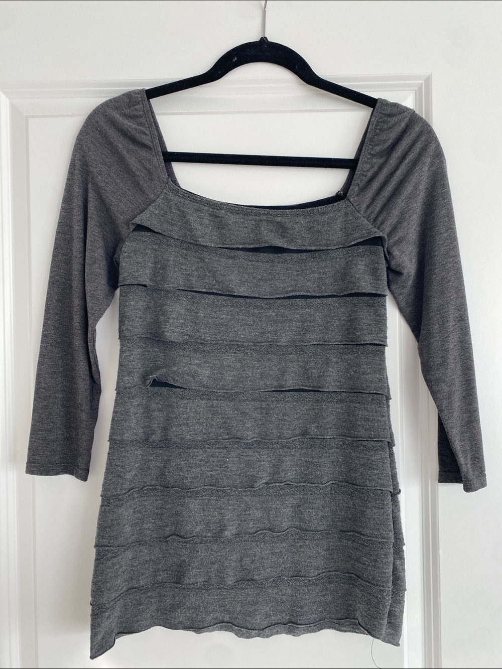 Max Studio Gray Layered Knit Square Neck Top
